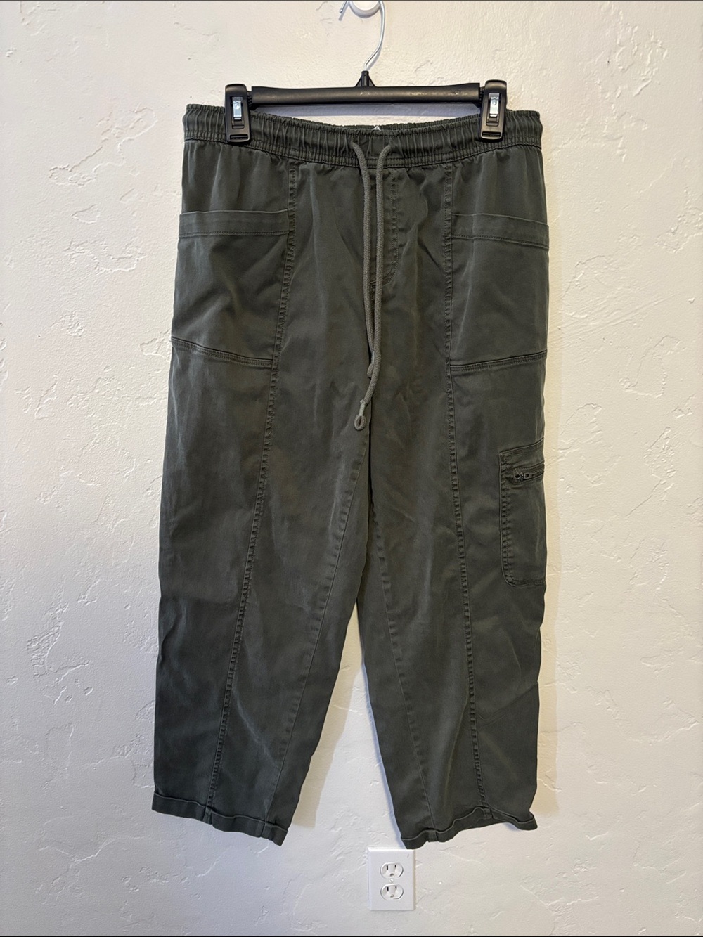 Nicole Miller Olive Green Cargo Drawstring Pants